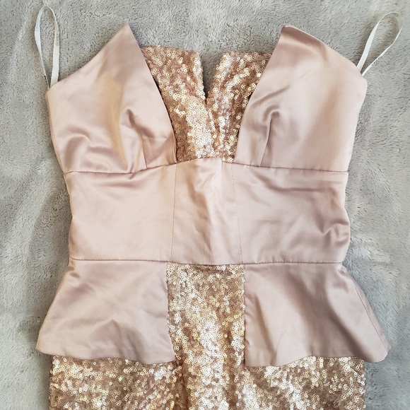 🏷NEW ASOS Petite Midi Dress in Tan/Gold Sequins - Picture 3 of 7